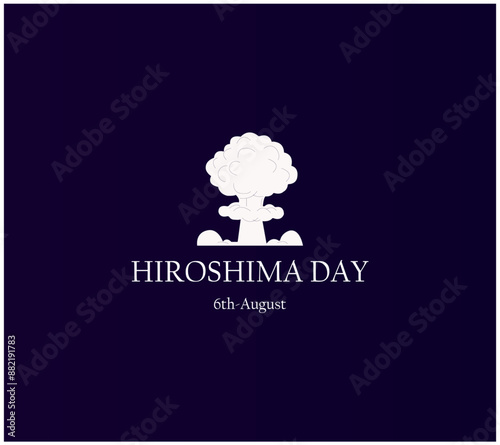 Hiroshima Day. 6th August, black colored nuclear bomb explosion poster, flat illustration, vector, design template poster, banner, flyer, greeting.