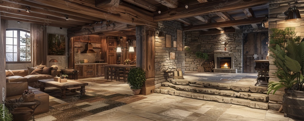 Rustic lodge with natural stone elements. Rustic lodge with natural stone elements.