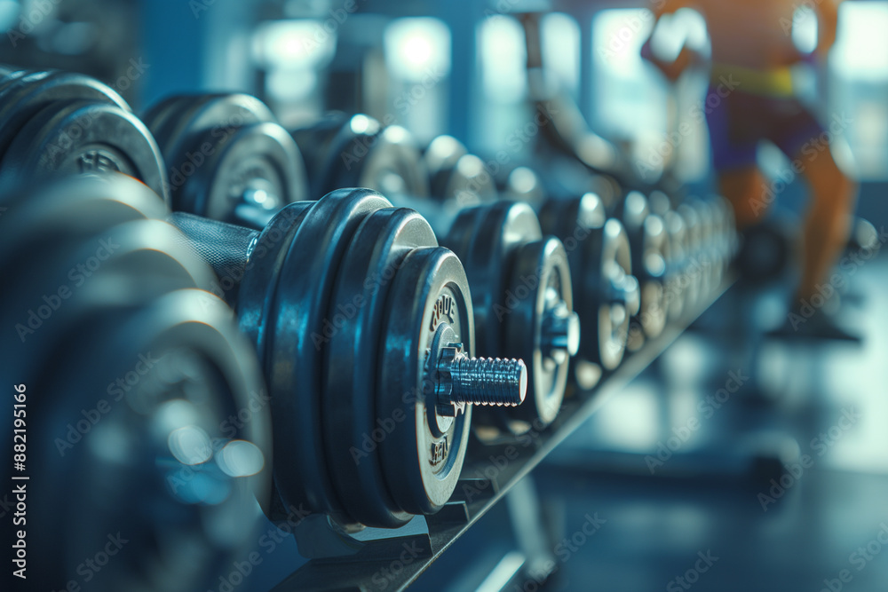 Close-Up of Adjustable Dumbbells on Rack in Gym Close-Up of Adjustable Dumbbells on Rack in Gym