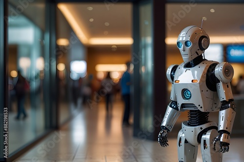 A humanoid robot standing at mall
