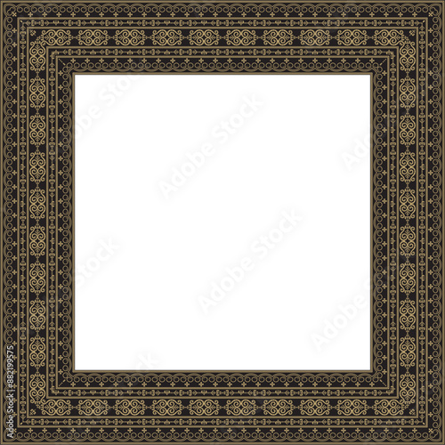 Vector golden and black square Yakut ornament. An endless rectangular border, a frame of the northern peoples of the Far East.