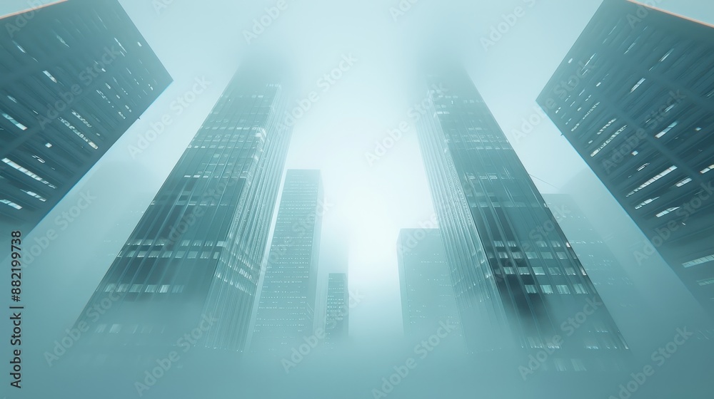 Obraz premium A city skyline with foggy weather and a cloudy sky