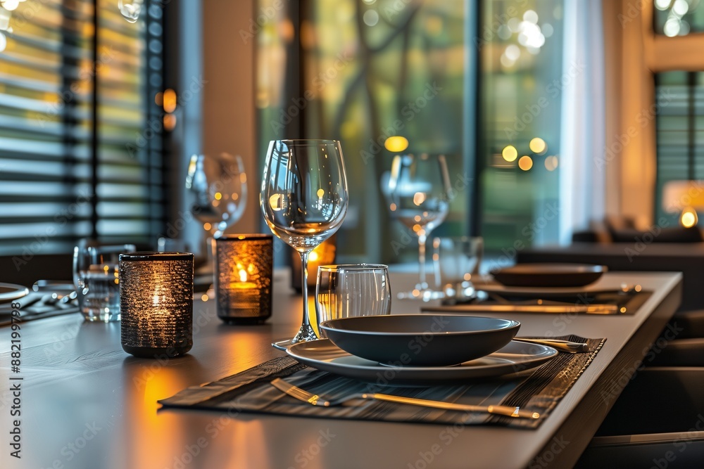 a table set with wine glasses and plates a table set with wine glasses and plates