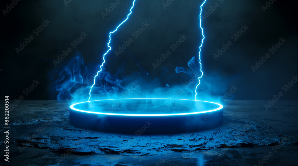 Glowing Circular Platform with Electric Blue Lightning