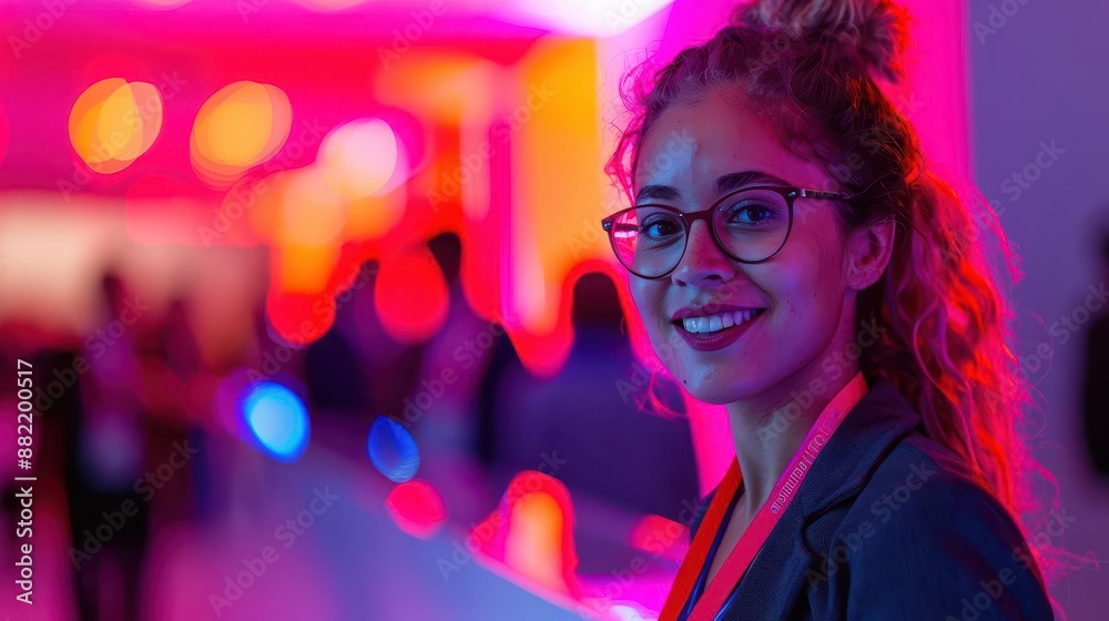 woman with glasses smiling in a brightly lit room woman with glasses smiling in a brightly lit room