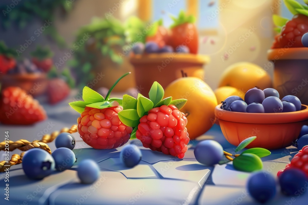 Scrumptious Still Life of Berries and Fruit on a Stone Table Scrumptious Still Life of Berries and Fruit on a Stone Table