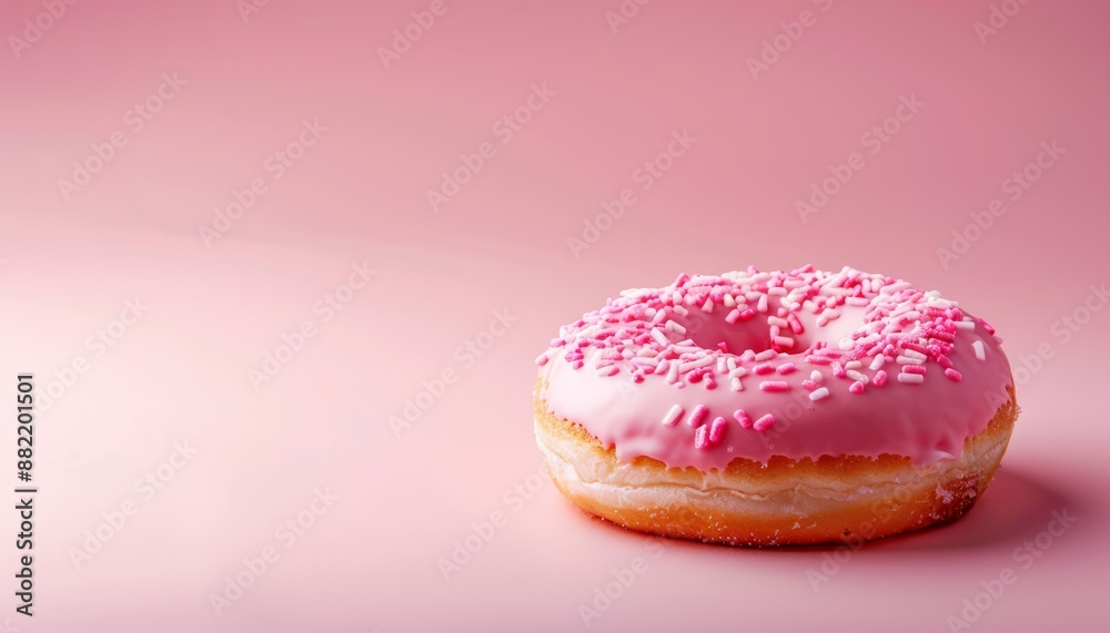 Strawberry Donut with Pink Icing and Sprinkles, Copy Space Strawberry Donut with Pink Icing and Sprinkles, Copy Space