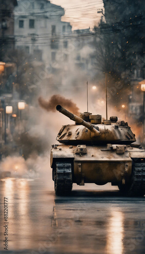 Watercolor illustration for Democracy and National Unity Day in Turkey with tank on the street photo