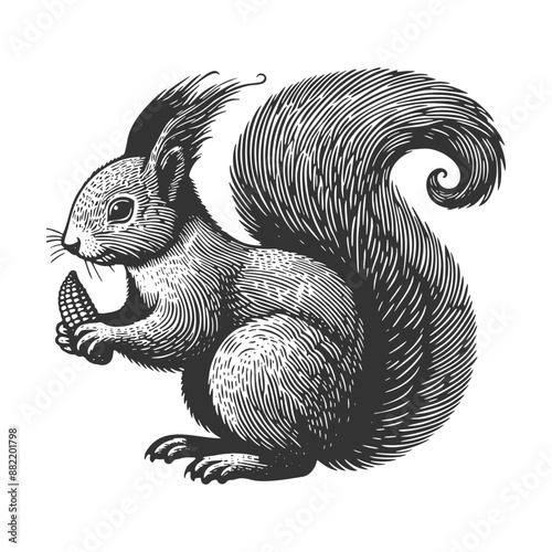 Squirrel. Vintage engraving vector illustration. Woodcut. Black and white.