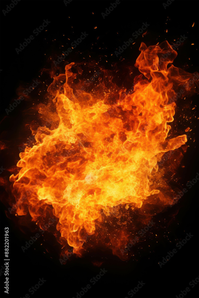 A Powerful and Intense Explosion with Fiery Flames and Sparks Illuminating the Darkness A Powerful and Intense Explosion with Fiery Flames and Sparks Illuminating the Darkness
