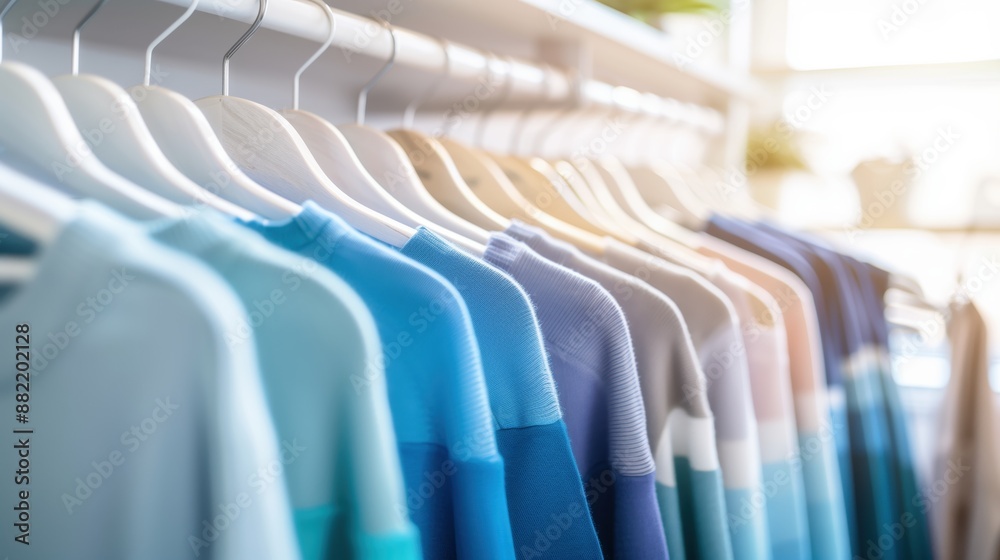 A row of Colorful Sweaters on Hangers A row of Colorful Sweaters on Hangers