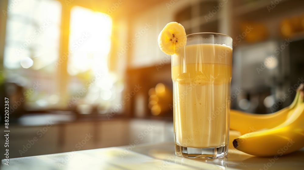 Refreshing Banana Smoothie in Sunlit Kitchen Refreshing Banana Smoothie in Sunlit Kitchen