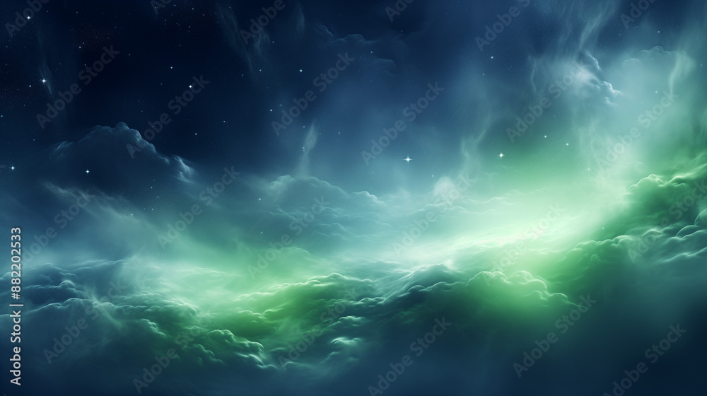 Fototapeta premium Green aurora in starry night sky wallpaper