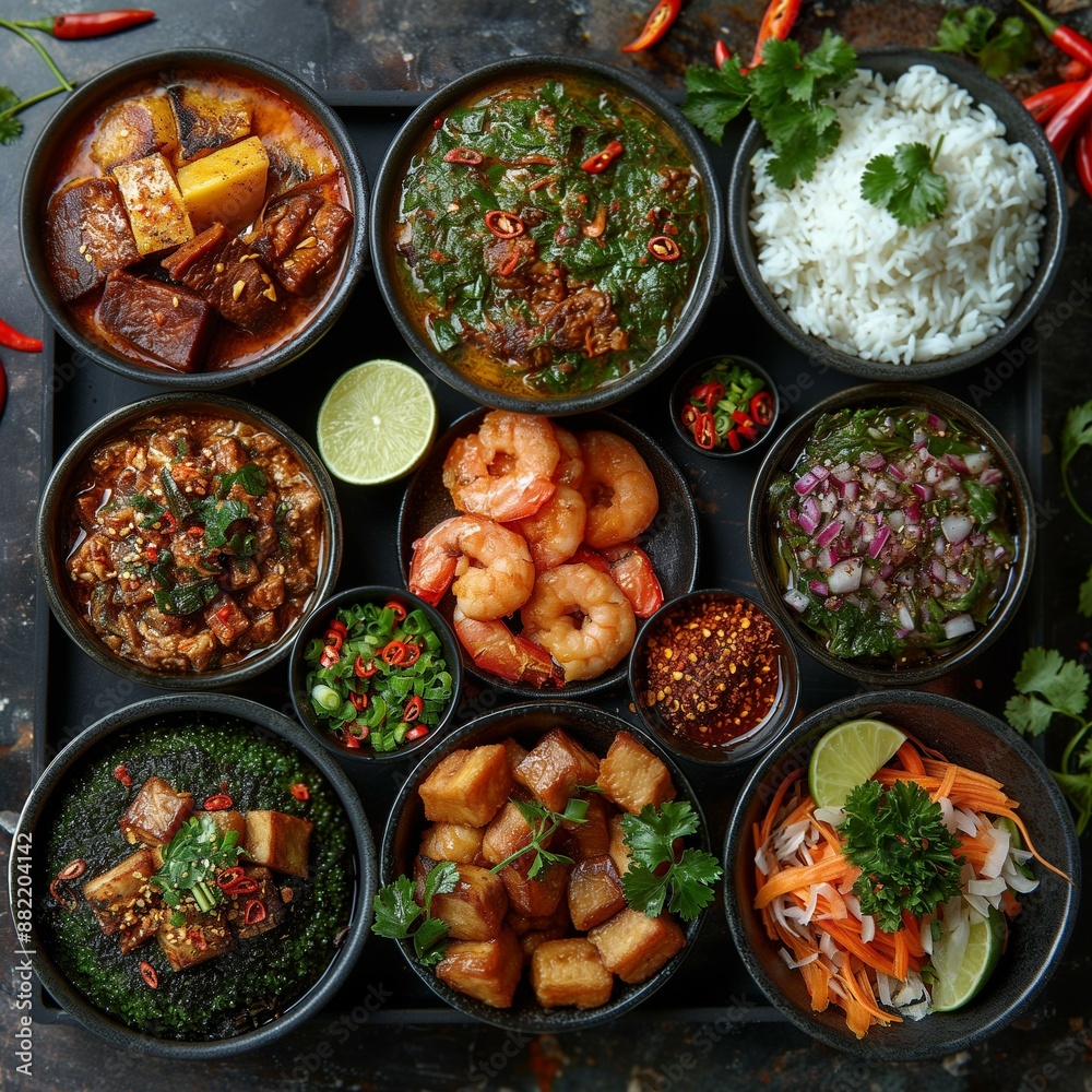 The oriental food dishes set on the Michelin-star restaurant The oriental food dishes set on the Michelin-star restaurant