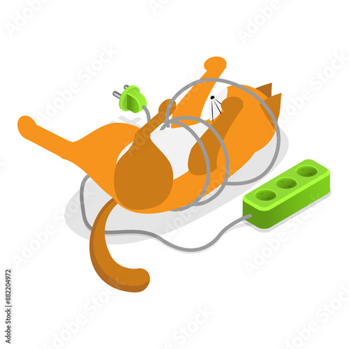3D Isometric Flat Vector Illustration of Naughty Pets, Scenes With Cute Cats. Item 1