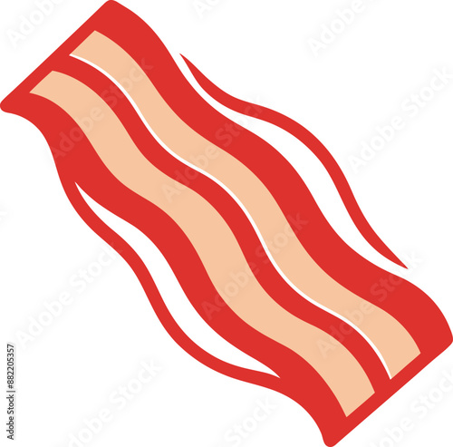 Bacon slice. Strip of cooked crispy pork meat with streaky lard. Cut piece of smoked meaty fat greasy snack. Continental food icon. Colored flat vector illustration isolated on white background