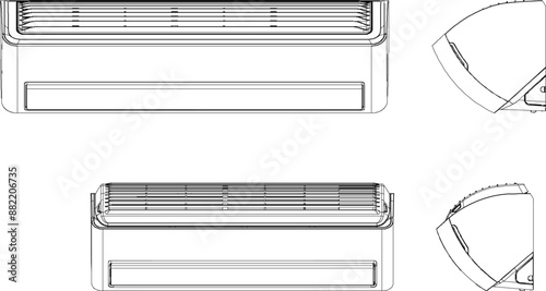 Vector silhouette illustration sketch of detailed design of air conditioner for household AC to maintain humidity in the house