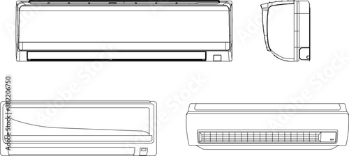 Vector silhouette illustration sketch of detailed design of air conditioner for household AC to maintain humidity in the house