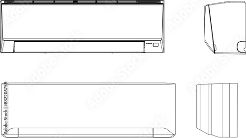 Vector silhouette illustration sketch of detailed design of air conditioner for household AC to maintain humidity in the house 