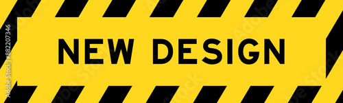 Yellow and black color with line striped label banner with word new design