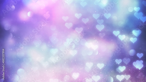 Beautiful violet blue glowing valentine day background with heart shapes and glitter effect copy space illustration.	
