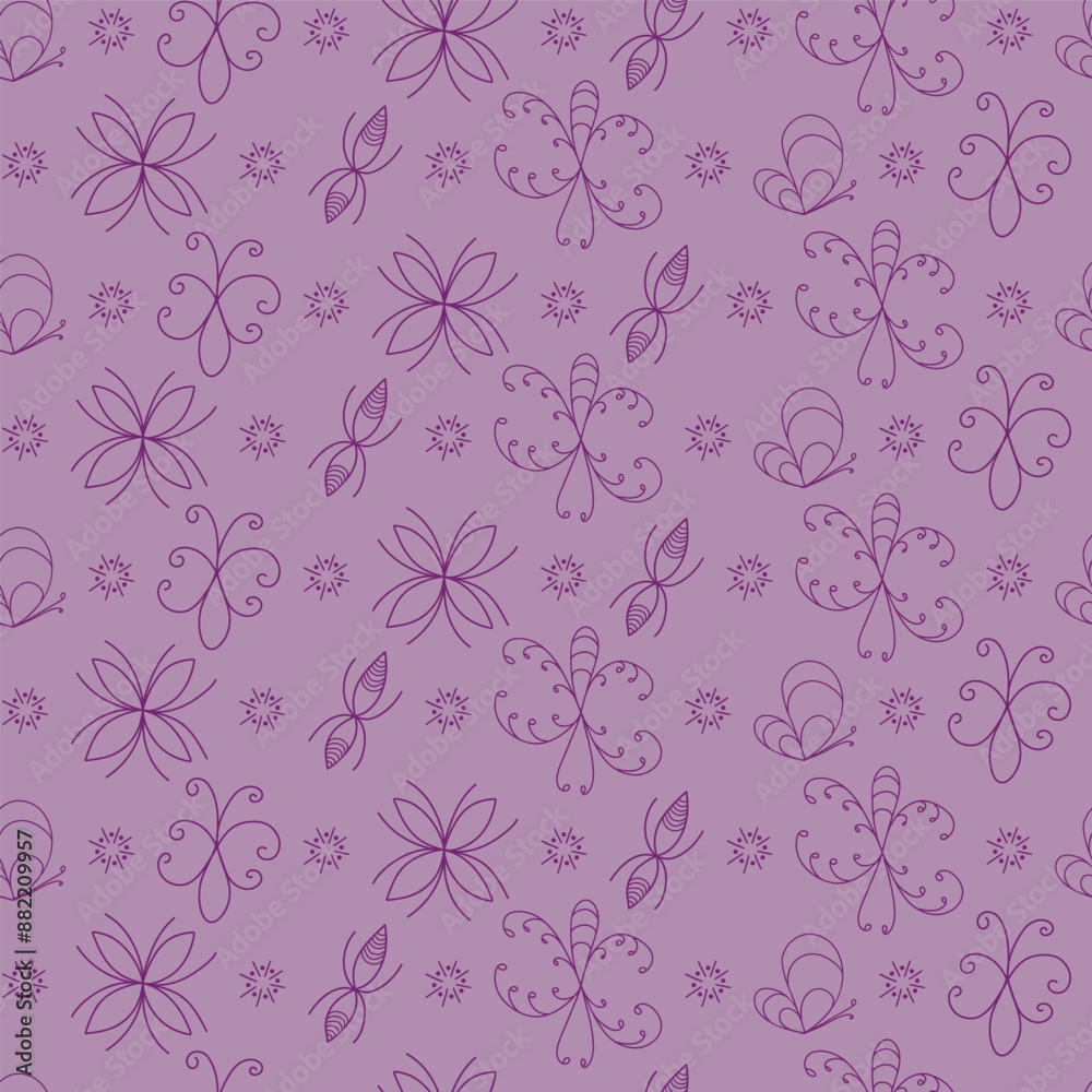 Dark Purple Line Art of Imaginary Bugs on Purple creating a textured seamless pattern print background Dark Purple Line Art of Imaginary Bugs on Purple creating a textured seamless pattern print background