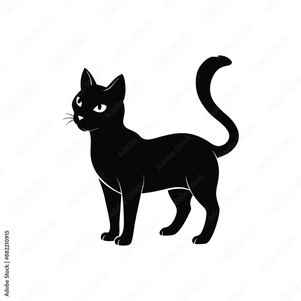 Minimalist Cat Silhouette Vector Graphic, Black & White Cat