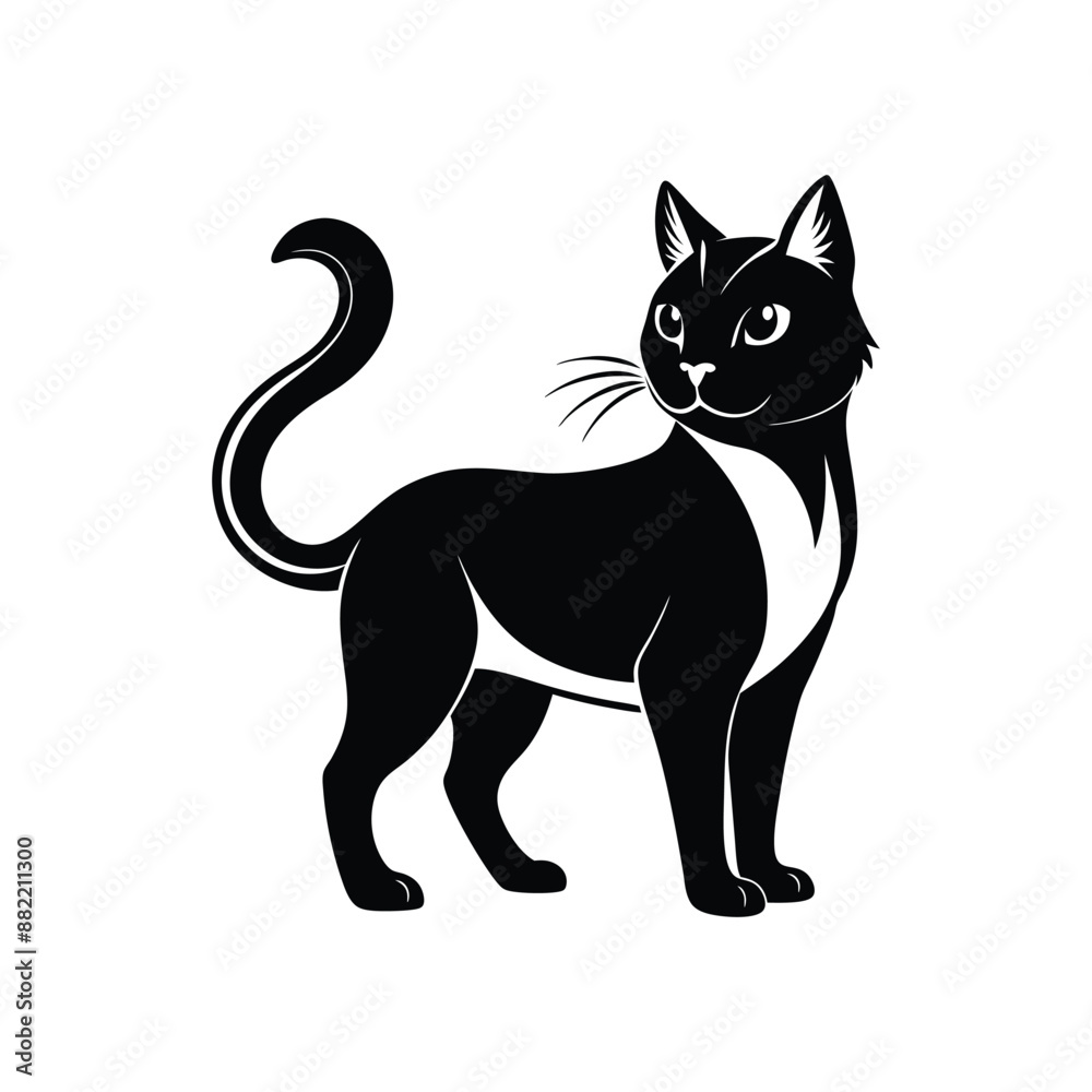 Minimalist Cat Silhouette Vector Graphic, Black & White Cat Minimalist Cat Silhouette Vector Graphic, Black & White Cat