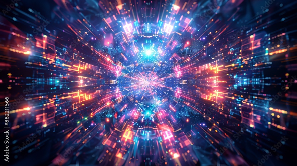 Abstract Digital Tunnel With Neon Lights Abstract Digital Tunnel With Neon Lights