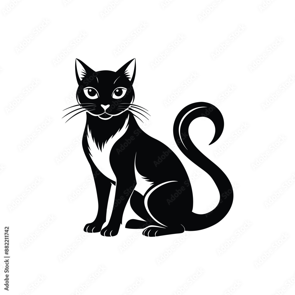 Minimalist Cat Silhouette Vector Graphic, Black & White Cat Minimalist Cat Silhouette Vector Graphic, Black & White Cat