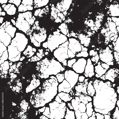 An abstract vintage texture in grunge black and white, featuring cracks, breaks, and stains. This grunge texture is characterized by damage and cracks