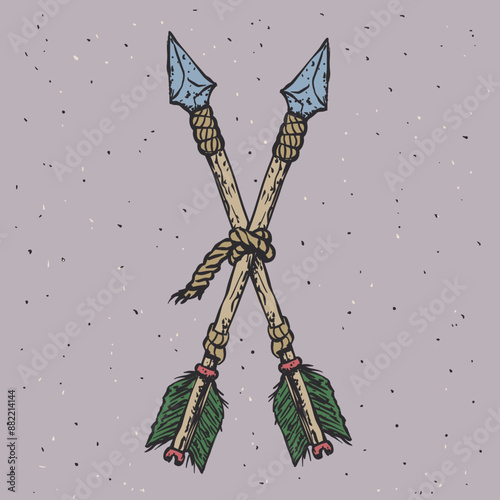 Vintage Vector Illustration of Crossed Indigenous Arrows