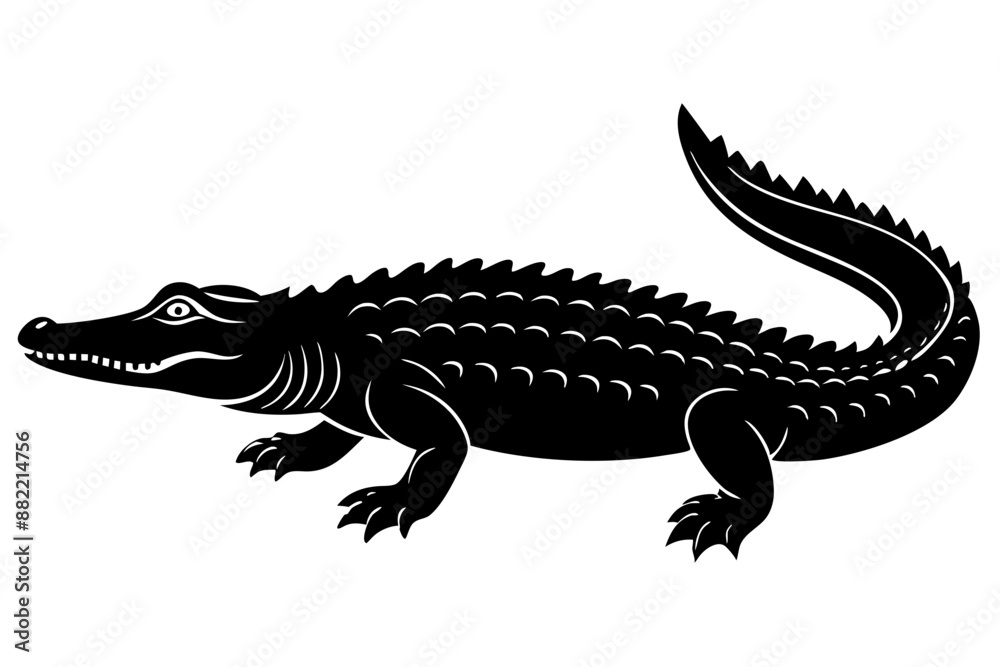 Fototapeta premium Crocodile silhouette vector illustration, isolated black silhouette of a crocodile collection