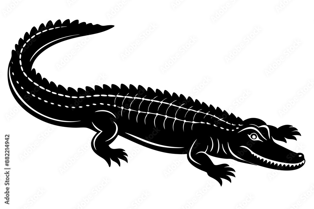 Naklejka premium Crocodile silhouette vector illustration, isolated black silhouette of a crocodile collection