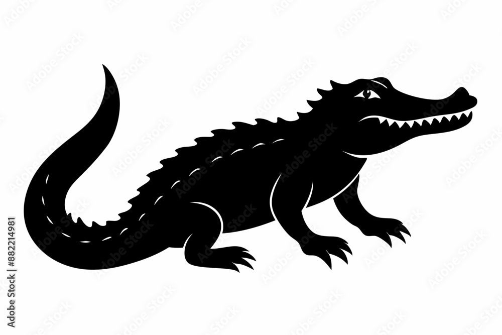 Fototapeta premium Crocodile silhouette vector illustration, isolated black silhouette of a crocodile collection