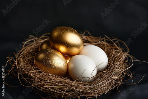 a nest with gold eggs