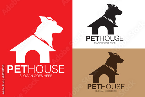 PET HOUSE logo design, the silhouette of a dog photo