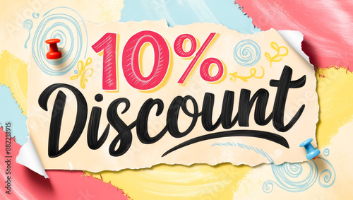 10% discount. Black Friday sales tag. 10-percent sale title written with a chalk on the blackboard