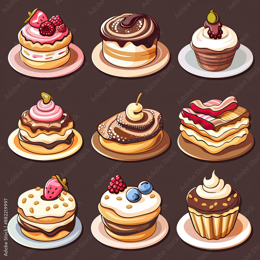 illustration of isolated set of cakes on white background illustration of isolated set of cakes on white background