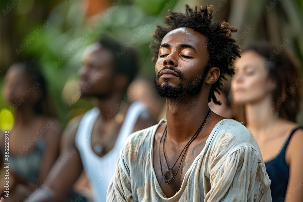 a group meditation session in a peaceful outdoor setting. serene environment and relaxation, yoga meditation session, mental health a group meditation session in a peaceful outdoor setting. serene environment and relaxation, yoga meditation session, mental health