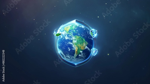 a world with a globe with a green plant on the top.