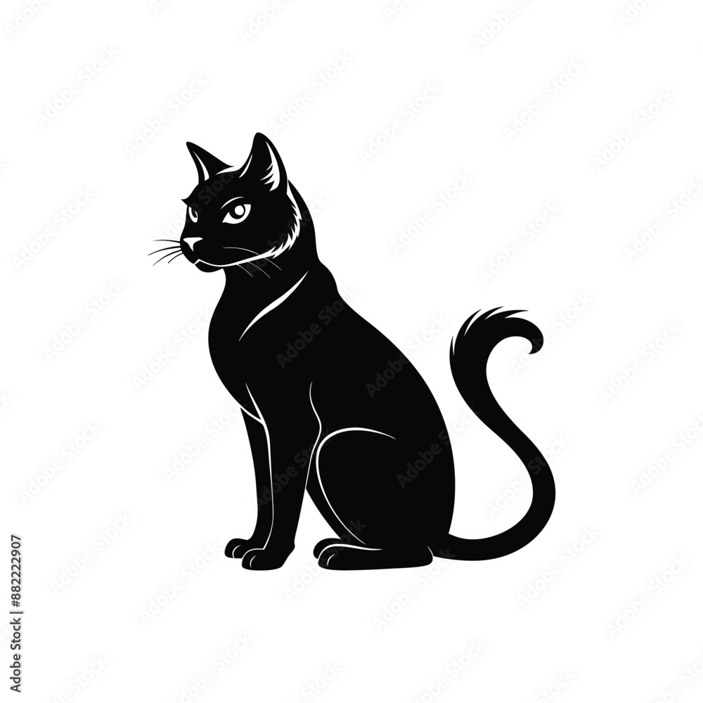 Minimalist Vector Silhouette of a Cat, Black & White Cat Minimalist Vector Silhouette of a Cat, Black & White Cat