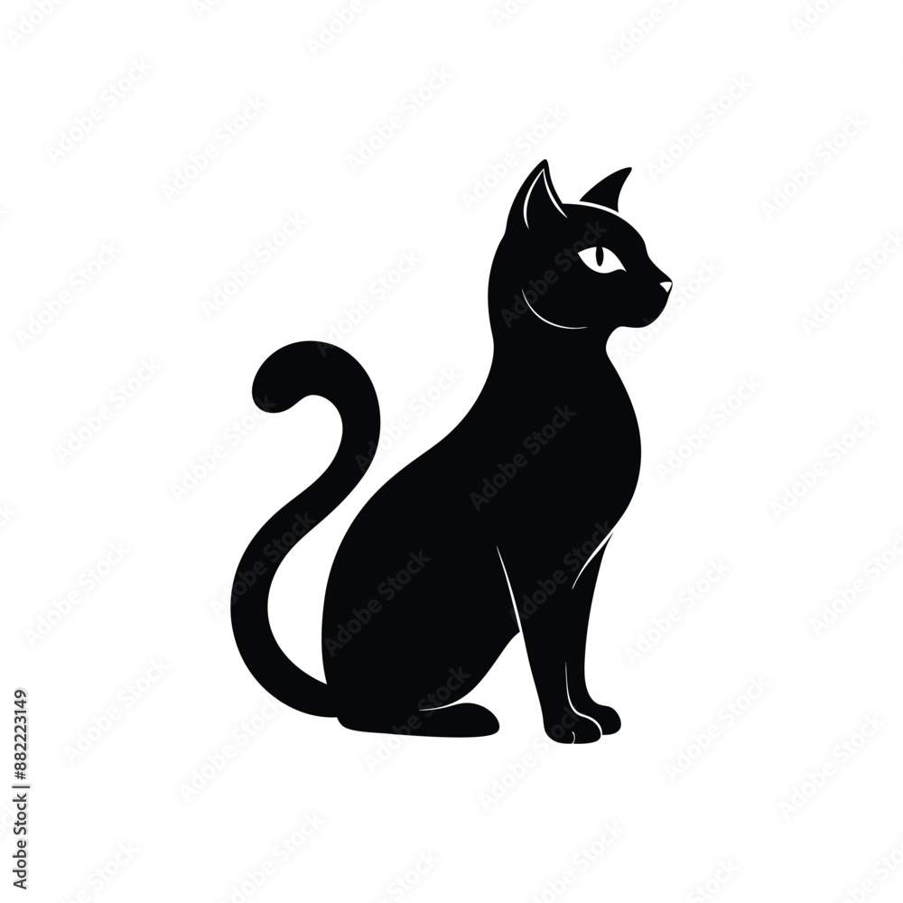 Minimalist Vector Silhouette of a Cat, Black & White Cat Minimalist Vector Silhouette of a Cat, Black & White Cat