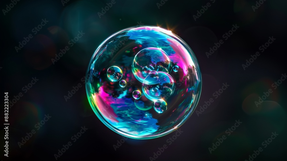 Iridescent Soap Bubble With Smaller Bubbles Inside Iridescent Soap Bubble With Smaller Bubbles Inside
