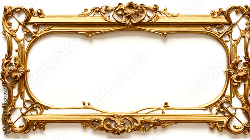 old antique gold frame over white background