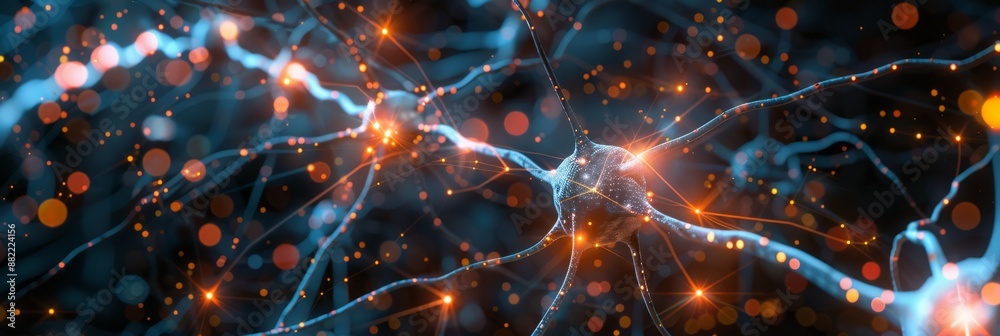 An abstract illustration of connections in a digital neural network, showcasing synapses and data transmission An abstract illustration of connections in a digital neural network, showcasing synapses and data transmission