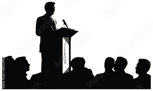 silhouette of the politician before a microphone bundile vector