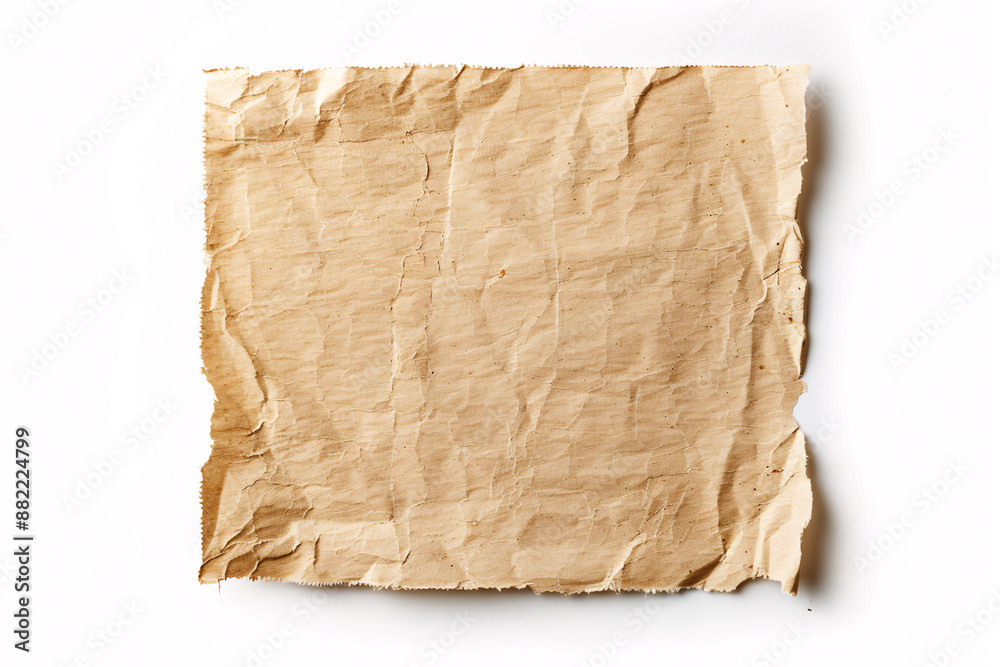 A high-resolution image of an aged, yellowed piece of paper with frayed edges and subtle creases, placed against a pristine white background. The paper's texture and slight discoloration give it A high-resolution image of an aged, yellowed piece of paper with frayed edges and subtle creases, placed against a pristine white background. The paper's texture and slight discoloration give it