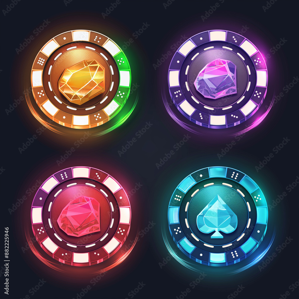 Asset of Casino chips for mobile game, slot game element, video game, Illustration Asset of Casino chips for mobile game, slot game element, video game, Illustration