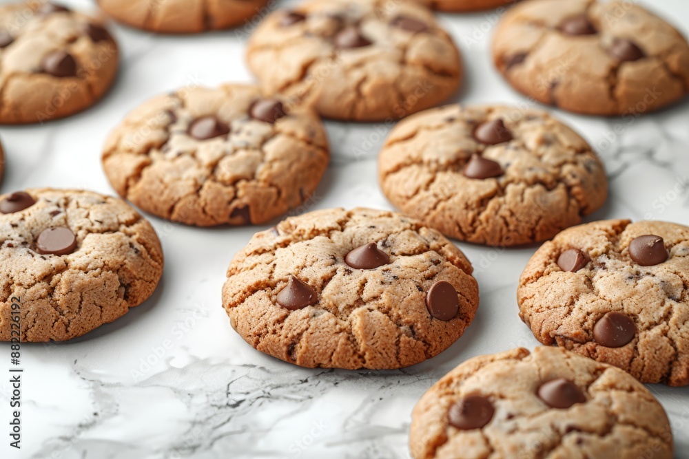 Minimalist mockup of gluten-free oatmeal cookies on a marble background. Gluten free oatmeal cookies, gluten-free cookie, Double chocolate cookies, cookies with dark chocolate chips Minimalist mockup of gluten-free oatmeal cookies on a marble background. Gluten free oatmeal cookies, gluten-free cookie, Double chocolate cookies, cookies with dark chocolate chips